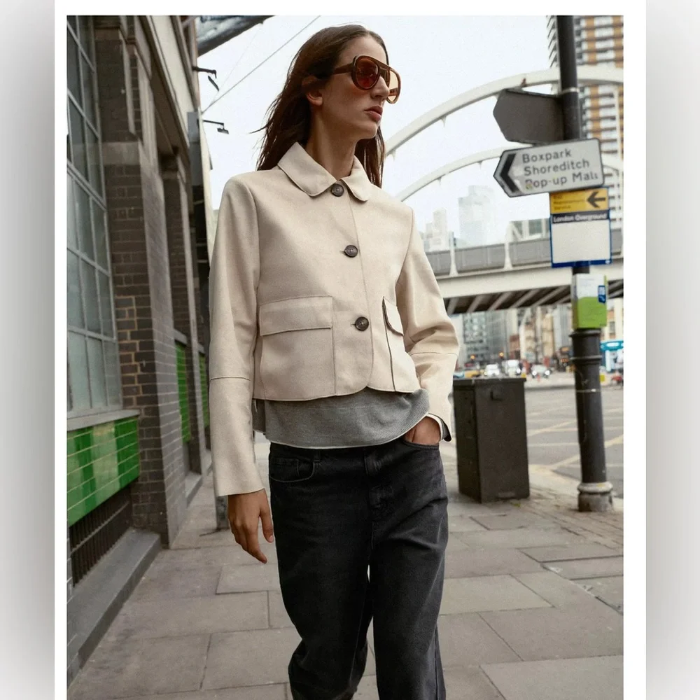 NWOT ZARA Faux Suede Cropped Jacket - Picture 5 of 13